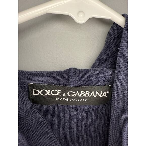 Dolce & Gabbana Silk Long Sleeve Button Front Hoodie Navy Blue Women Sz 14 EU 50 - Picture 2 of 13